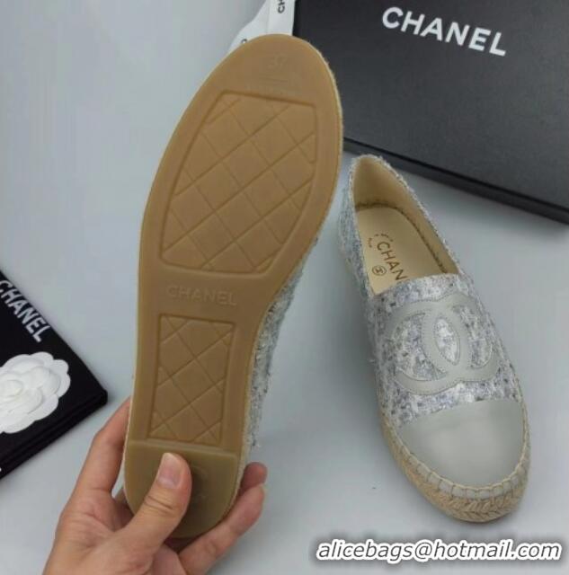 Durable Chanel Tweed, Sequins and Lambskin Espadrilles Flat Grey 816006