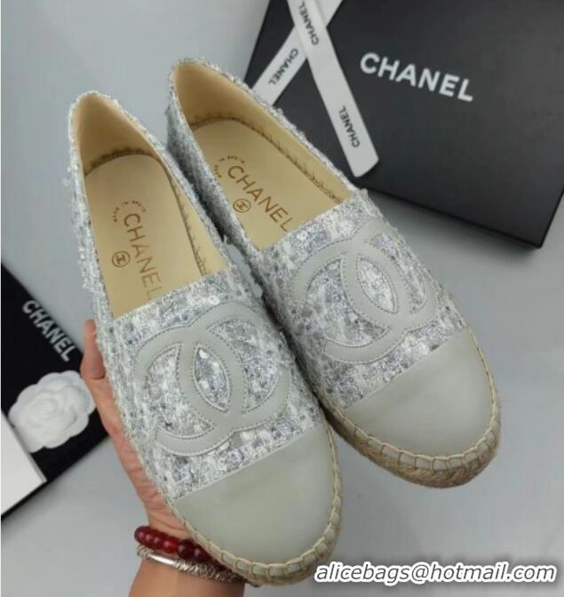 Durable Chanel Tweed, Sequins and Lambskin Espadrilles Flat Grey 816006