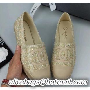 Luxurious Chanel Tweed, Sequins and Lambskin Espadrilles Flat Beige 816007