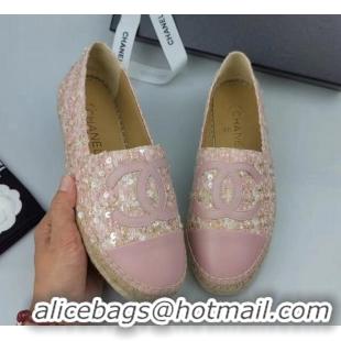 Classic Specials Chanel Tweed, Sequins and Lambskin Espadrilles Flat Pink 816008