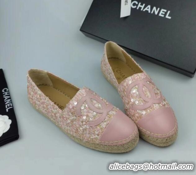 Classic Specials Chanel Tweed, Sequins and Lambskin Espadrilles Flat Pink 816008