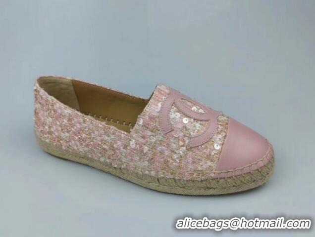 Classic Specials Chanel Tweed, Sequins and Lambskin Espadrilles Flat Pink 816008