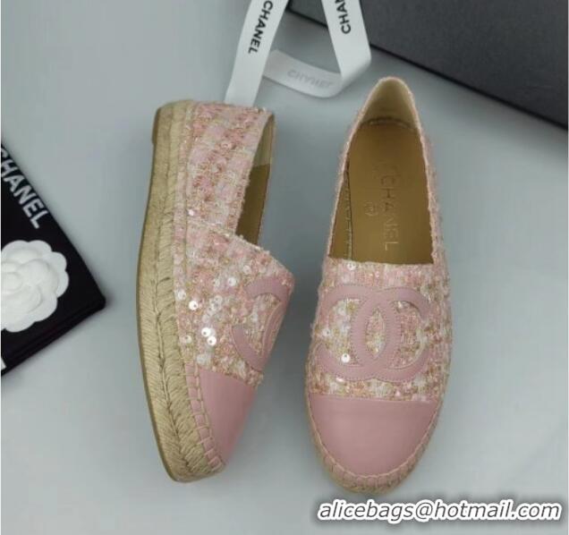 Classic Specials Chanel Tweed, Sequins and Lambskin Espadrilles Flat Pink 816008