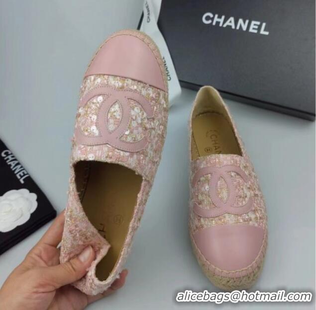 Classic Specials Chanel Tweed, Sequins and Lambskin Espadrilles Flat Pink 816008