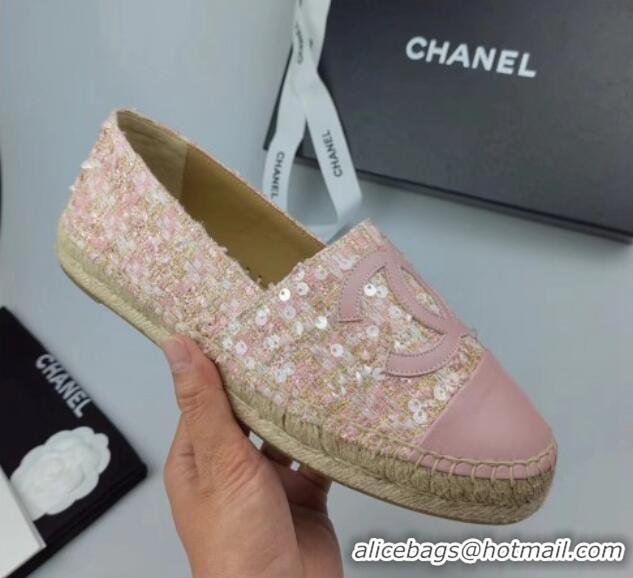 Classic Specials Chanel Tweed, Sequins and Lambskin Espadrilles Flat Pink 816008