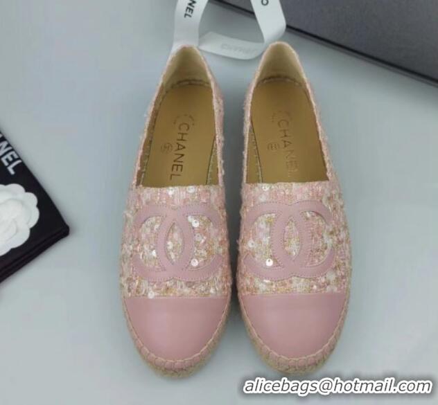 Classic Specials Chanel Tweed, Sequins and Lambskin Espadrilles Flat Pink 816008