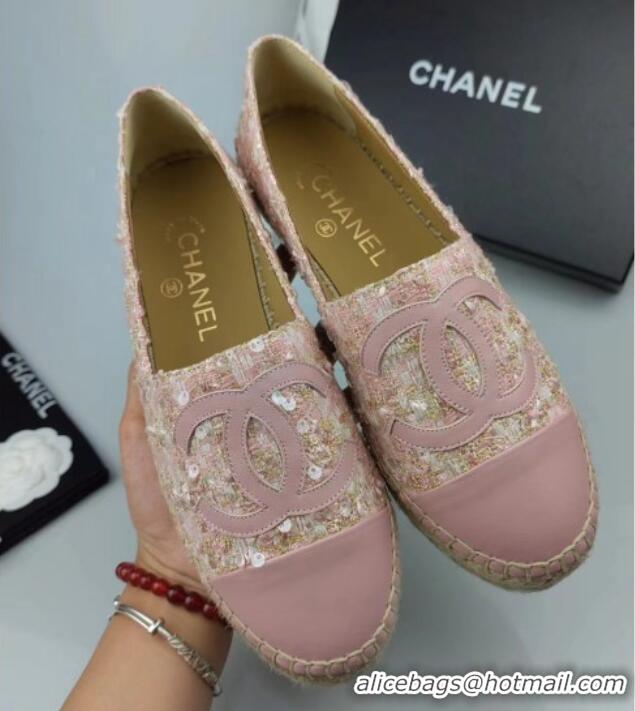 Classic Specials Chanel Tweed, Sequins and Lambskin Espadrilles Flat Pink 816008