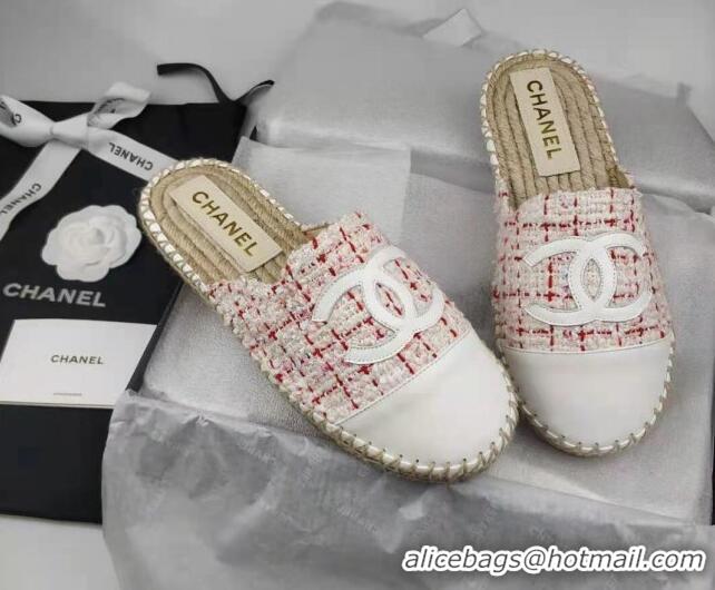 Most Popular Chanel Tweed & Lambskin Espadrilles Mules Pink/White 816017