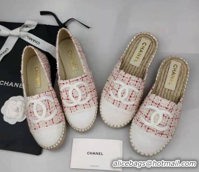 Most Popular Chanel Tweed & Lambskin Espadrilles Mules Pink/White 816017