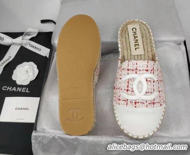 Most Popular Chanel Tweed & Lambskin Espadrilles Mules Pink/White 816017