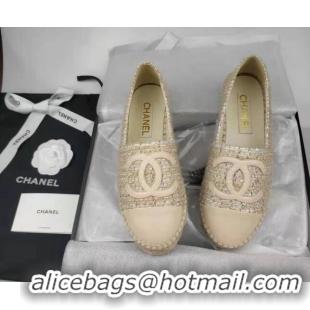 Cheap Price Chanel Tweed & Lambskin Espadrilles Flat Beige 816016