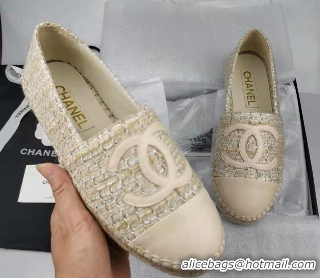 Cheap Price Chanel Tweed & Lambskin Espadrilles Flat Beige 816016