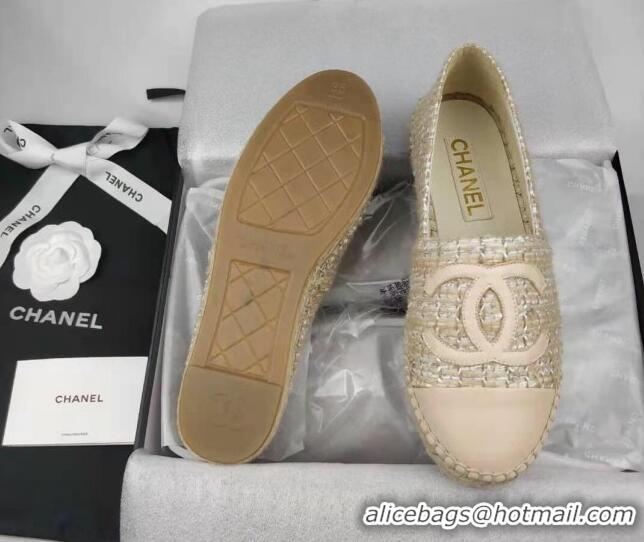 Cheap Price Chanel Tweed & Lambskin Espadrilles Flat Beige 816016