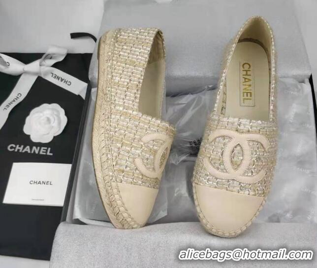 Cheap Price Chanel Tweed & Lambskin Espadrilles Flat Beige 816016