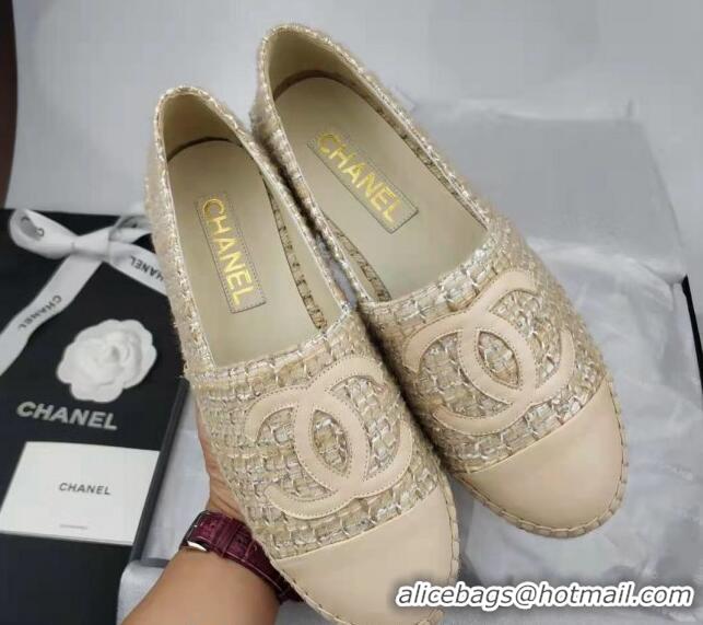 Cheap Price Chanel Tweed & Lambskin Espadrilles Flat Beige 816016