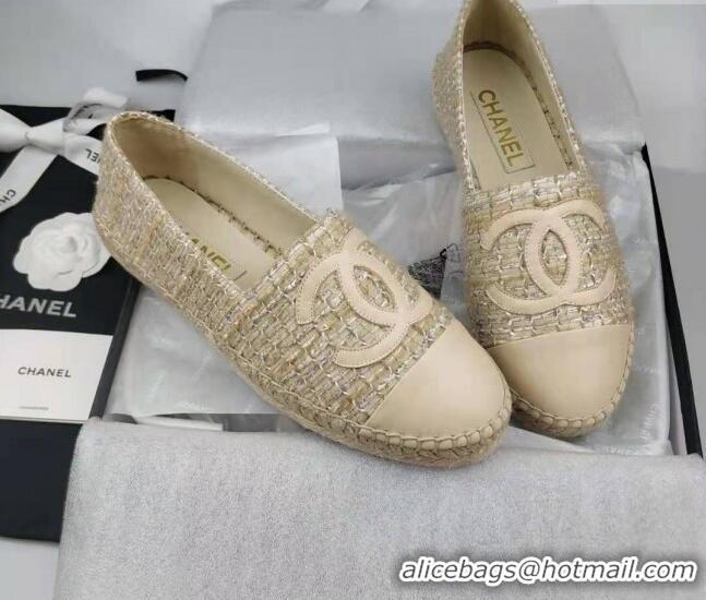 Cheap Price Chanel Tweed & Lambskin Espadrilles Flat Beige 816016