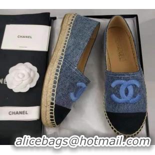 Popular Style Chanel Denim & Grosgrain Espadrilles Flat Blue 816015