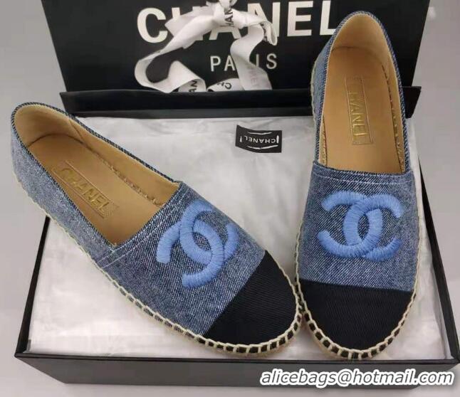 Popular Style Chanel Denim & Grosgrain Espadrilles Flat Blue 816015