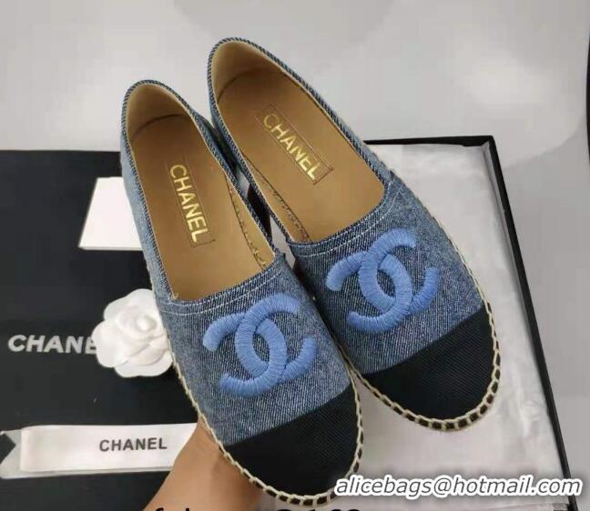 Popular Style Chanel Denim & Grosgrain Espadrilles Flat Blue 816015