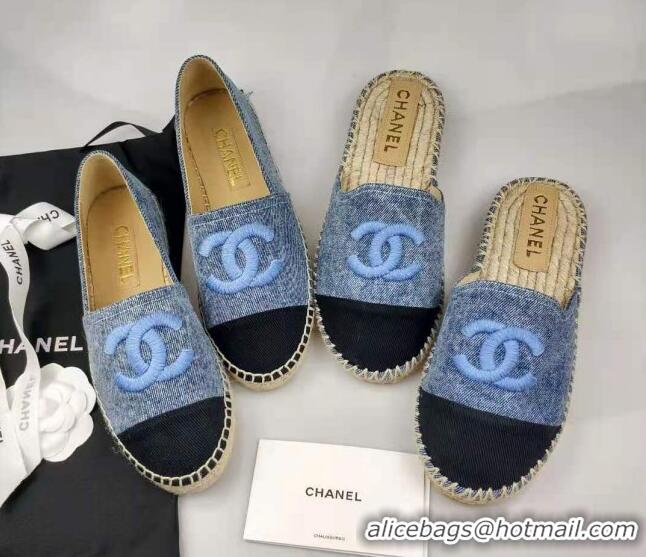 Popular Style Chanel Denim & Grosgrain Espadrilles Flat Blue 816015