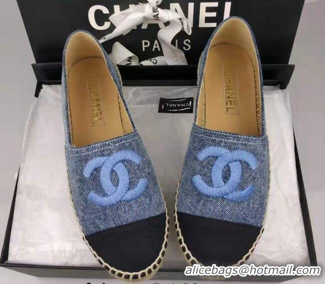 Popular Style Chanel Denim & Grosgrain Espadrilles Flat Blue 816015