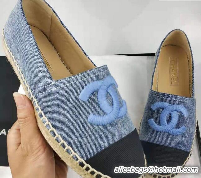 Popular Style Chanel Denim & Grosgrain Espadrilles Flat Blue 816015