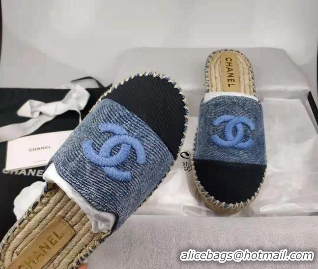 Charming Chanel Denim & Grosgrain Espadrilles Mules Blue 816015