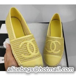 Luxurious Chanel Woven & Lambskin Espadrilles Flat Yellow 816009