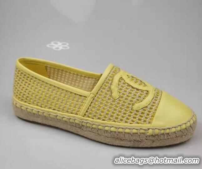 Luxurious Chanel Woven & Lambskin Espadrilles Flat Yellow 816009