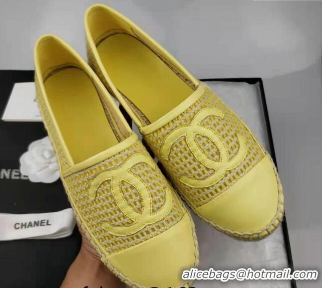 Luxurious Chanel Woven & Lambskin Espadrilles Flat Yellow 816009