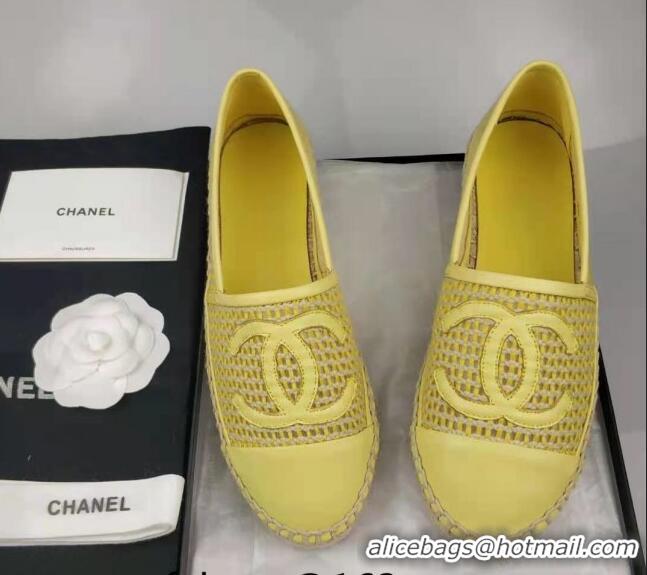 Luxurious Chanel Woven & Lambskin Espadrilles Flat Yellow 816009