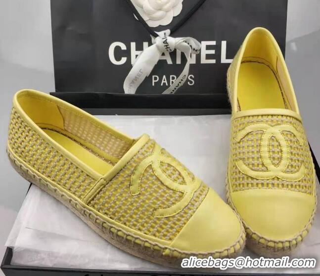 Luxurious Chanel Woven & Lambskin Espadrilles Flat Yellow 816009