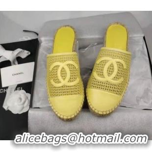 Good Product Chanel Woven & Lambskin Espadrille Mules Flat Yellow 816010