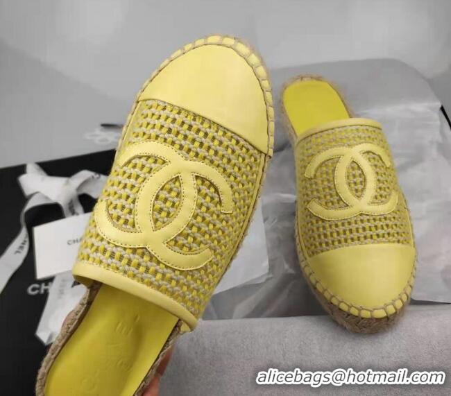 Good Product Chanel Woven & Lambskin Espadrille Mules Flat Yellow 816010