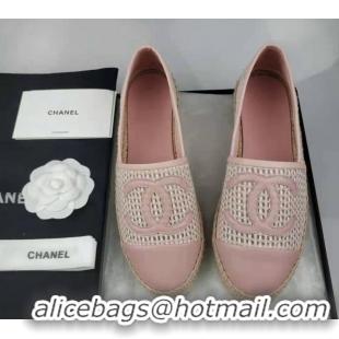 Top Design Chanel Woven & Lambskin Espadrilles Flat Light Pink 816011