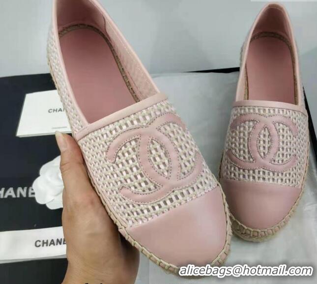 Top Design Chanel Woven & Lambskin Espadrilles Flat Light Pink 816011