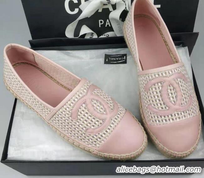 Top Design Chanel Woven & Lambskin Espadrilles Flat Light Pink 816011