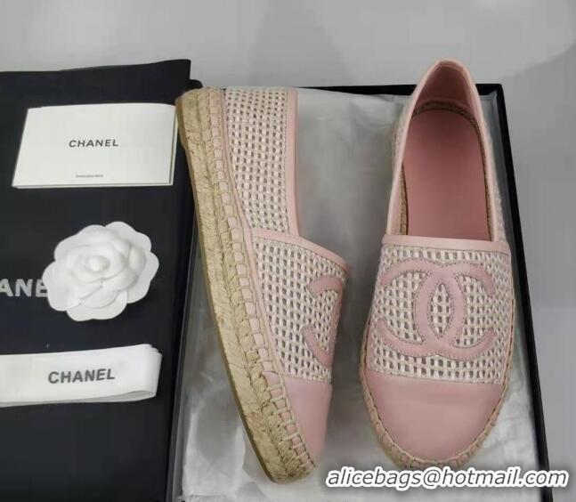 Top Design Chanel Woven & Lambskin Espadrilles Flat Light Pink 816011