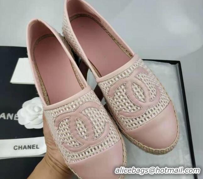 Top Design Chanel Woven & Lambskin Espadrilles Flat Light Pink 816011