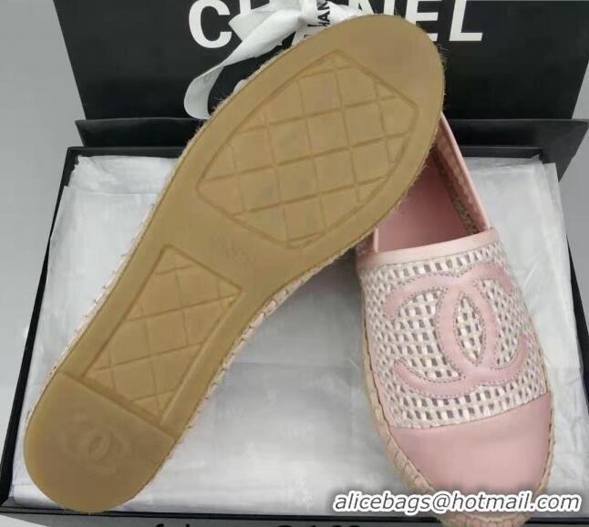 Top Design Chanel Woven & Lambskin Espadrilles Flat Light Pink 816011