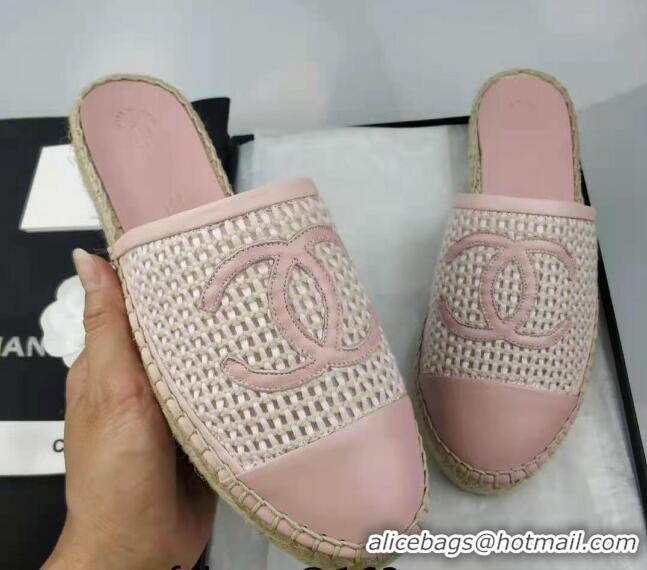 Top Grade Chanel Woven & Lambskin Espadrille Mules Flat Light Pink 816012