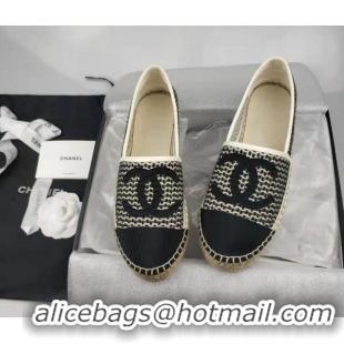 Low Cost Chanel Woven & Grosgrain Espadrilles Flat Black 816013