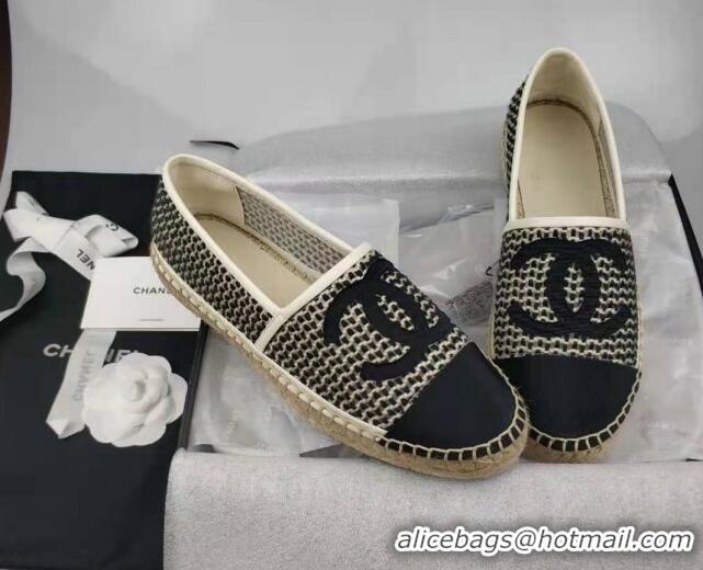 Low Cost Chanel Woven & Grosgrain Espadrilles Flat Black 816013