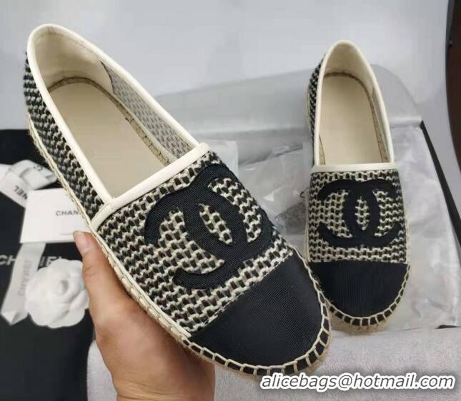 Low Cost Chanel Woven & Grosgrain Espadrilles Flat Black 816013