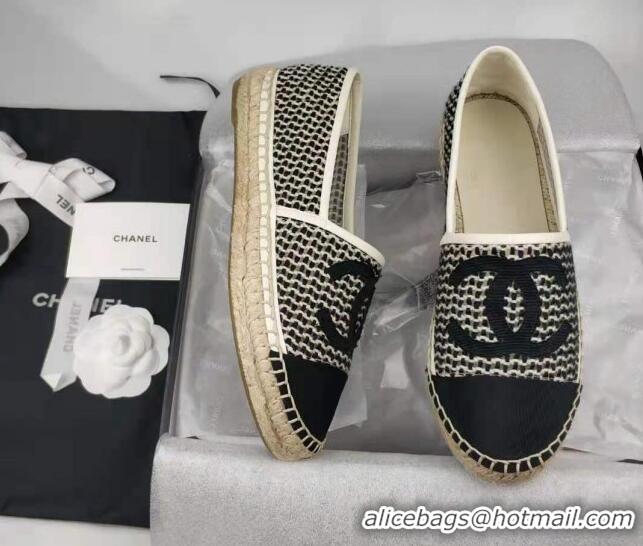 Low Cost Chanel Woven & Grosgrain Espadrilles Flat Black 816013