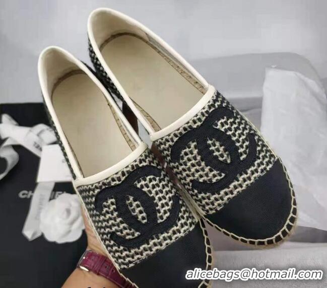 Low Cost Chanel Woven & Grosgrain Espadrilles Flat Black 816013