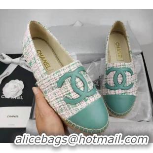 Unique Style Chanel Tweed & Lambskin Espadrilles Flat Green 816018