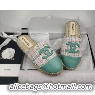 1:1 aaaaa Chanel Tweed & Lambskin Espadrilles Mules Green 816018