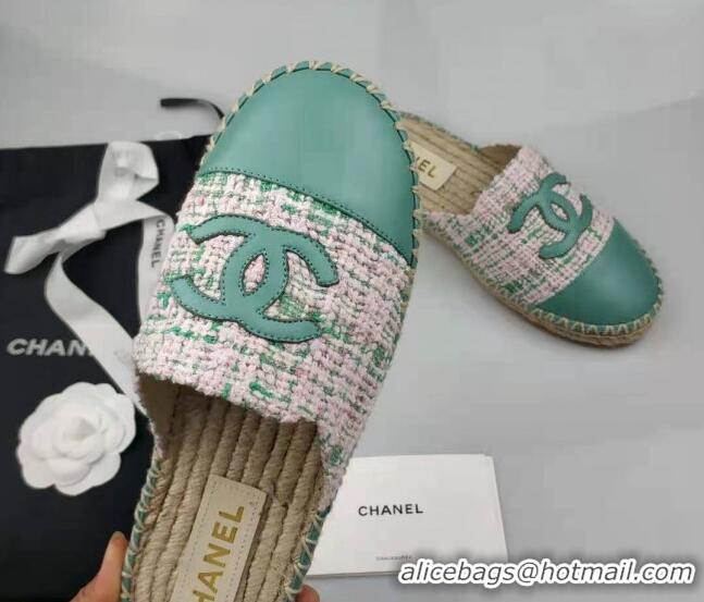 1:1 aaaaa Chanel Tweed & Lambskin Espadrilles Mules Green 816018