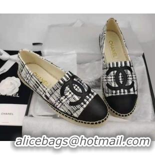 Grade Chanel Tweed & Lambskin Espadrilles Flat Black 816019